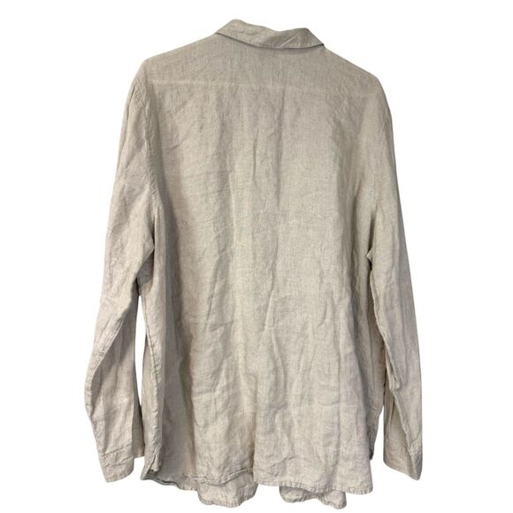 100% Linen XL J. Jill Button Shirt Women Extra Large Light Tan Flowy Boho Lagen - Picture 2 of 7